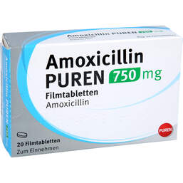 Abbildung: Amoxicillin Puren 750 mg Filmtabletten 20 St, Filmtabletten PZN 17604245