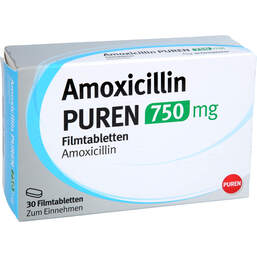 Abbildung: Amoxicillin Puren 750 mg Filmtabletten 30 St, Filmtabletten PZN 17604251