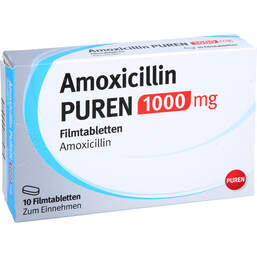 Abbildung: Amoxicillin Puren 1000 mg Filmtabletten 10 St, Filmtabletten PZN 17604268