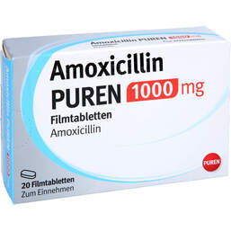 Abbildung: Amoxicillin Puren 1000 mg Filmtabletten 20 St, Filmtabletten PZN 17604274