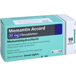 Abbildung: Memantin Accord 20 mg Filmtabletten 98 St, Filmtabletten PZN 17604535