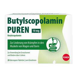 Abbildung: Butylscopolamin PUREN 10 mg Tabletten 20 St, Überzogene Tabletten PZN 17606557