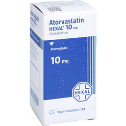 Abbildung: Atorvastatin Hexal 10 mg Filmtabletten Dose 100 St, Filmtabletten PZN 17607083