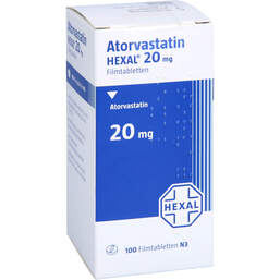 Abbildung: Atorvastatin Hexal 20 mg Filmtabletten Dose 100 St, Filmtabletten PZN 17607108