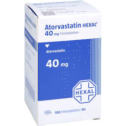 Abbildung: Atorvastatin Hexal 40 mg Filmtabletten Dose 100 St, Filmtabletten PZN 17607114