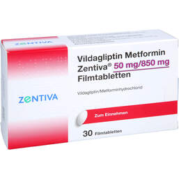 Abbildung: Vildagliptin Metformin Zentiva 50 mg / 850 mg Fta 30 St, Filmtabletten PZN 17617348