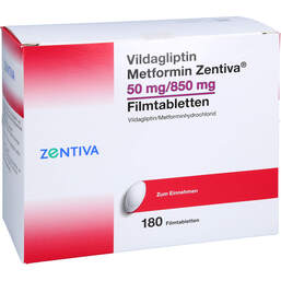 Abbildung: Vildagliptin Metformin Zentiva 50 mg / 850 mg Fta 180 St, Filmtabletten PZN 17617495
