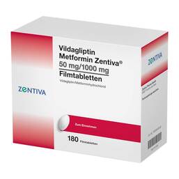 Abbildung: Vildagliptin Metformin Zentiva 50 mg / 1000 mg Fta 180 St, Filmtabletten PZN 17617526