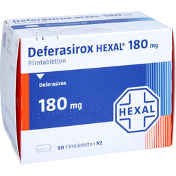 Abbildung: Deferasirox Hexal 180 mg Filmtabletten 90 St, Filmtabletten PZN 17617584