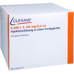 Abbildung: Clexane 6.000 I.E. 60mg / 0,6ml Ilo F.Sp. + Sich-System 20 St, Injektionslösung in einer Fertigspritze PZN 17617816