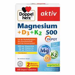 Abbildung: Doppelherz Magnesium 500 + D3 + K2 Depot Tabletten Tabletten, 60 St PZN 17620209