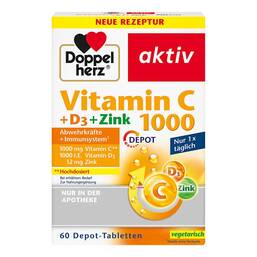 Abbildung: Doppelherz Vitamin C 1000 + D3 + Zink Depot Tabletten Tabletten, 60 St PZN 17620511