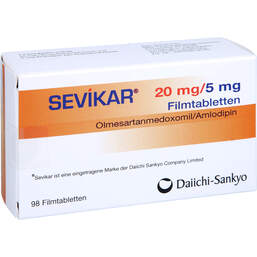 Abbildung: Sevikar 20 mg / 5 mg Filmtabletten 98 St, Filmtabletten PZN 17620592