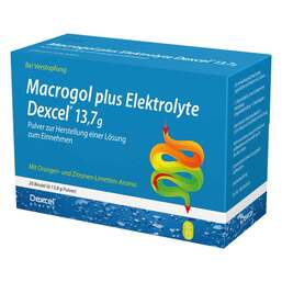 Abbildung: Macrogol plus Elektrolyte Dexcel 13,7 g Ple 20 St, Pulver zur Herstellung einer Lösung zum Einnehmen PZN 17620936