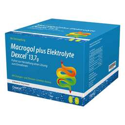 Abbildung: Macrogol plus Elektrolyte Dexcel 13,7 g Ple 50 St, Pulver zur Herstellung einer Lösung zum Einnehmen PZN 17620942