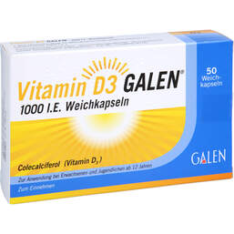 Abbildung: Vitamin D3 Galen 1000 I.E. Weichkapseln 50 St, Weichkapseln PZN 17622740