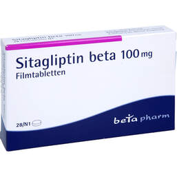Abbildung: Sitagliptin beta 100 mg Filmtabletten 28 St, Filmtabletten PZN 17623202