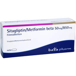Abbildung: Sitagliptin / Metformin beta 50 mg / 850 mg Filmtabletten 56 St, Filmtabletten PZN 17623248