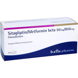 Abbildung: Sitagliptin / Metformin beta 50 mg / 850 mg Filmtabletten 112 St, Filmtabletten PZN 17623260