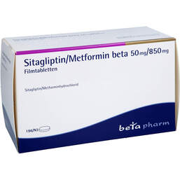 Abbildung: Sitagliptin / Metformin beta 50 mg / 850 mg Filmtabletten 196 St, Filmtabletten PZN 17623277