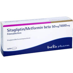 Abbildung: Sitagliptin / Metformin beta 50 mg / 1000 mg Filmtabletten 56 St, Filmtabletten PZN 17623314