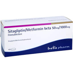 Abbildung: Sitagliptin / Metformin beta 50 mg / 1000 mg Filmtabletten 112 St, Filmtabletten PZN 17623320