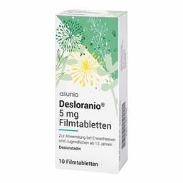 Abbildung: Desloranio 5 mg Filmtabletten 10 St, Filmtabletten PZN 17627192