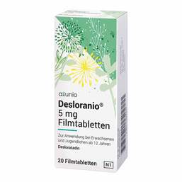 Abbildung: Desloranio 5 mg Filmtabletten 20 St, Filmtabletten PZN 17627217
