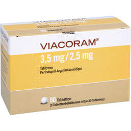 Abbildung: Viacoram 3,5 mg / 2,5 mg Tabletten 90 St, Tabletten PZN 17627507