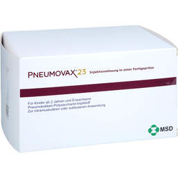 Abbildung: Pneumovax 23 Injektionslösung in einer Fertigspritze + 2 beigef.Kanülen 10X0.5 ml, Fertigspritzen PZN 17632371
