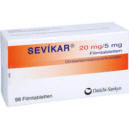 Abbildung: Sevikar 20 mg / 5 mg Filmtabletten 98 St, Filmtabletten PZN 17635613