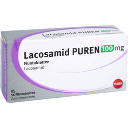 Abbildung: Lacosamid Puren 100 mg Filmtabletten 56 St, Filmtabletten PZN 17636854