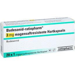 Abbildung: Budesonid-ratiopharm 3 mg magensaftresistent Hartkapseln 20 St, Magensaftresistente Hartkapseln PZN 17638965