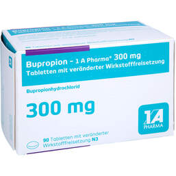 Abbildung: Bupropion-1A Pharma 300 mg Tabletten mit verä.Wst.-Frs. 90 St, Tablette mit veränderter Wirkstofffreisetzung PZN 17671112