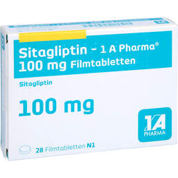 Abbildung: Sitagliptin-1A Pharma 100 mg Filmtabletten 28 St, Filmtabletten PZN 17816272