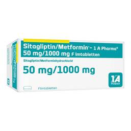 Abbildung: Sitagliptin / Metformin-1A Pharma 50 mg / 1000 mg Fta 196 St, Filmtabletten PZN 17816390