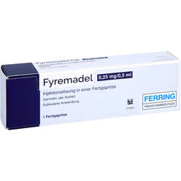 Abbildung: Fyremadel 0,25 mg / 0,5 ml Injektionslösung in einer Fertigspritze 1 St, Injektionslösung in einer Fertigspritze PZN 17816929