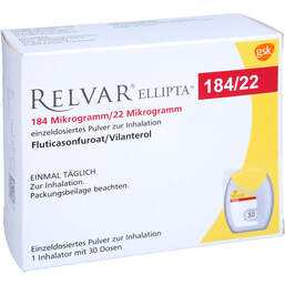 Abbildung: Relvar Ellipta 184 Mikrogramm / 22 Mikrogramm Inh.P. 1X30 St, Inhalationspulver PZN 17824509