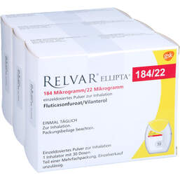 Abbildung: Relvar Ellipta 184 Mikrogramm / 22 Mikrogramm Inh.P. 3X30 St, Inhalationspulver PZN 17824515