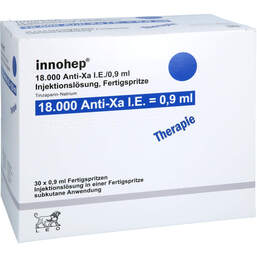 Abbildung: Innohep 18.000 Anti-Xa I.E. / 0,9ml Injektionslösung i.e.FS 30 St, Injektionslösung in einer Fertigspritze PZN 17834548