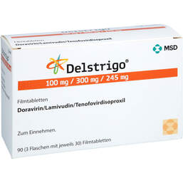 Abbildung: Delstrigo 100 mg / 300 mg / 245 mg Filmtabletten 90 St, Filmtabletten PZN 17839965