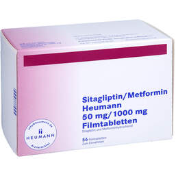 Abbildung: Sitagliptin / Metformin Heumann 50 mg / 1000 mg Fta 56 St, Filmtabletten PZN 17844104