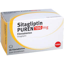 Abbildung: Sitagliptin Puren 100 mg Filmtabletten 98 St, Filmtabletten PZN 17844937
