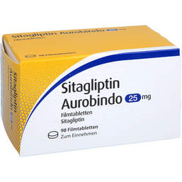 Abbildung: Sitagliptin Aurobindo 25 mg Filmtabletten 98 St, Filmtabletten PZN 17844966