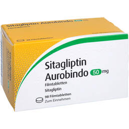 Abbildung: Sitagliptin Aurobindo 50 mg Filmtabletten 98 St, Filmtabletten PZN 17844989