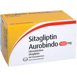 Abbildung: Sitagliptin Aurobindo 100 mg Filmtabletten 98 St, Filmtabletten PZN 17845003
