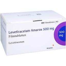 Abbildung: Levetiracetam Amarox 500 mg Filmtabletten 200 St, Filmtabletten PZN 17852598