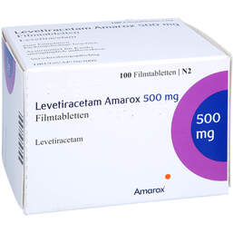 Abbildung: Levetiracetam Amarox 500 mg Filmtabletten 100 St, Filmtabletten PZN 17852606