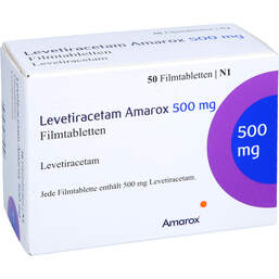 Abbildung: Levetiracetam Amarox 500 mg Filmtabletten 50 St, Filmtabletten PZN 17852612