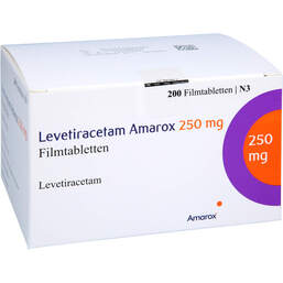 Abbildung: Levetiracetam Amarox 250 mg Filmtabletten 200 St, Filmtabletten PZN 17852629